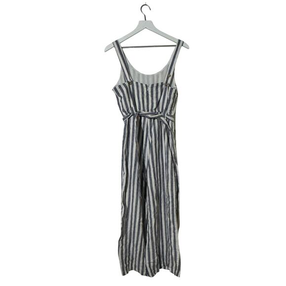 Rachel Zoe Linen Blend Jumpsuit Size 4 Blue White Stripe Belted Wide Leg - Picture 3 of 8